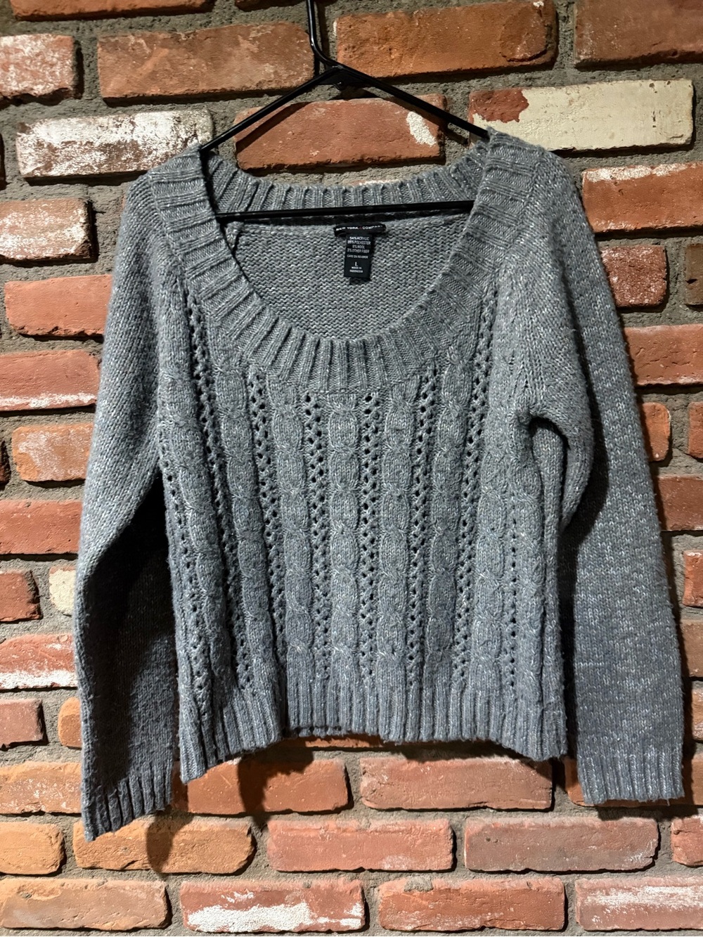 New York & Company Gray Cable Scoop-Neck Sweater